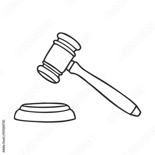 Simple line drawing of a judge's gavel with sound block