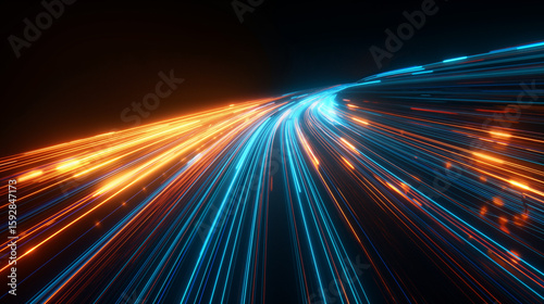Abstract Digital Network Speed Technology Light Trails Motion Blur Background