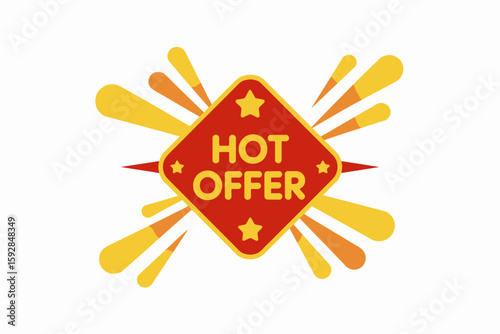 Bold Red Hot Offer Badge with Dynamic Burst Design for Promotions and Advertisements