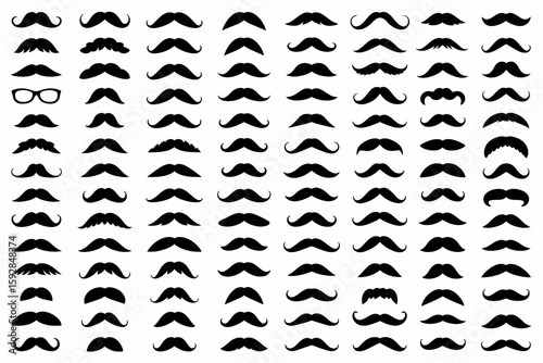Mustache Mania A Diverse Collection of Black Silhouette Facial Hair Styles - Perfect for Design and Creative Projects