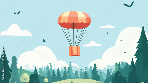 Playful Package Parachute Landing Illustration
