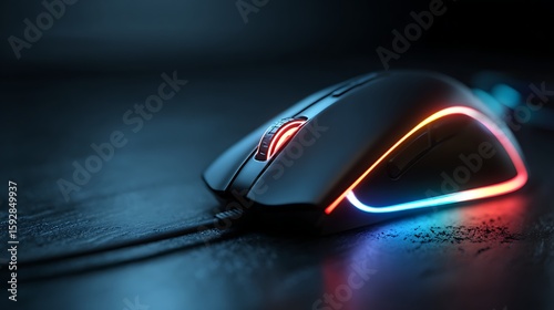 Computer mouse on blue background with keyboard and wireless connection