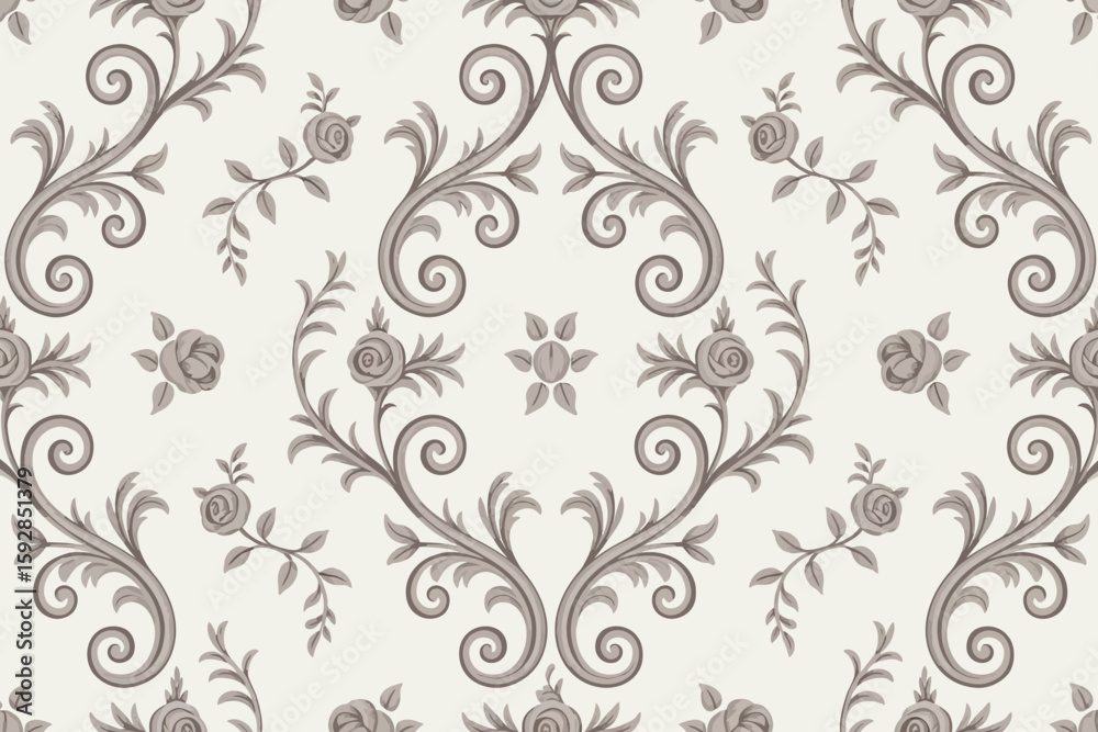 Fototapeta premium Elegant Seamless Damask Wallpaper Design with Floral Elements for Backgrounds and Patterns