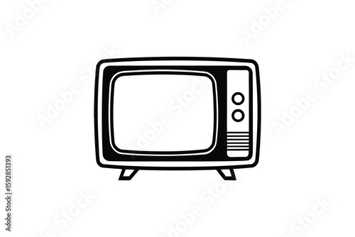 Retro Television Set Illustration with Antenna and Knobs in a Classic Silhouette Style silhouette