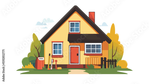 Home Repair Cartoon: Illustration of Simple Flat Vector Design for DIY Projects and Maintenance Services