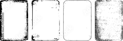 Collection of four distressed rectangular frames with textured edges and rounded corners