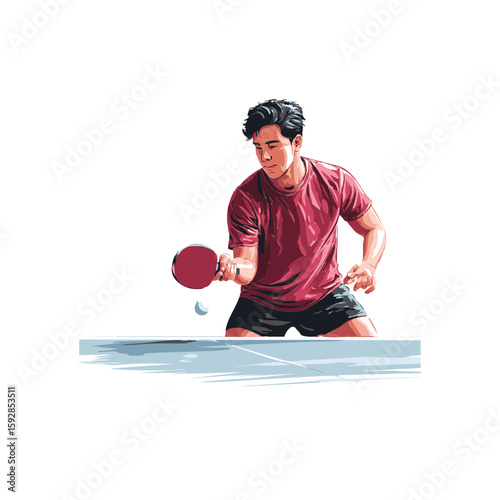 Young Male Table Tennis Player Vector Illustration – Flat Athletic Character Hitting Ball – Simple Sports Graphic