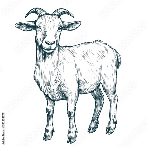Detailed hand-drawn goat sketch on white background