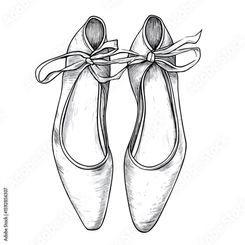 Elegant Pointe Shoes Sketch on White Background