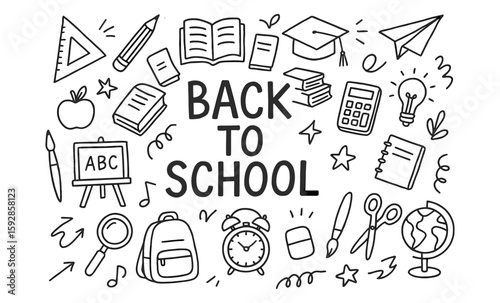 Back to school doodle set with educational icons and symbols