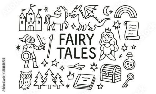 Fairy tale doodles: castles, dragons, and magical adventures in black and white