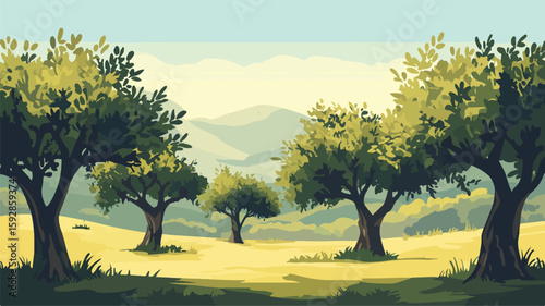 Serene Olive Tree Grove in Mediterranean Landscape