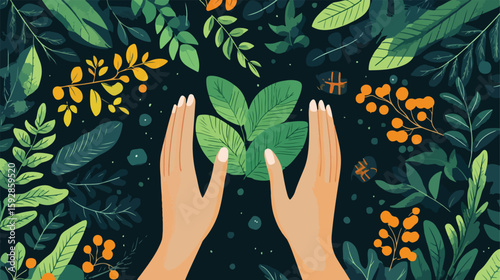 Eco-Friendly Hands Protecting Green Plant