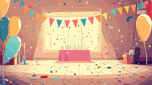 Joyful birthday celebration decorations with confetti