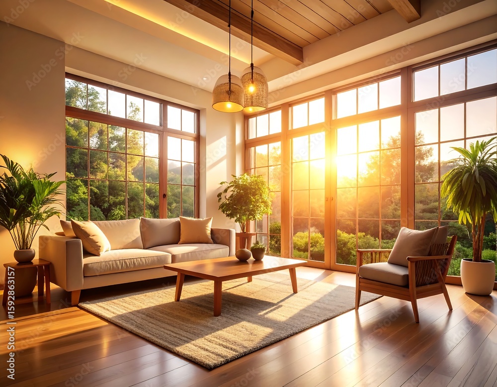 Fototapeta premium Sunlit modern living room