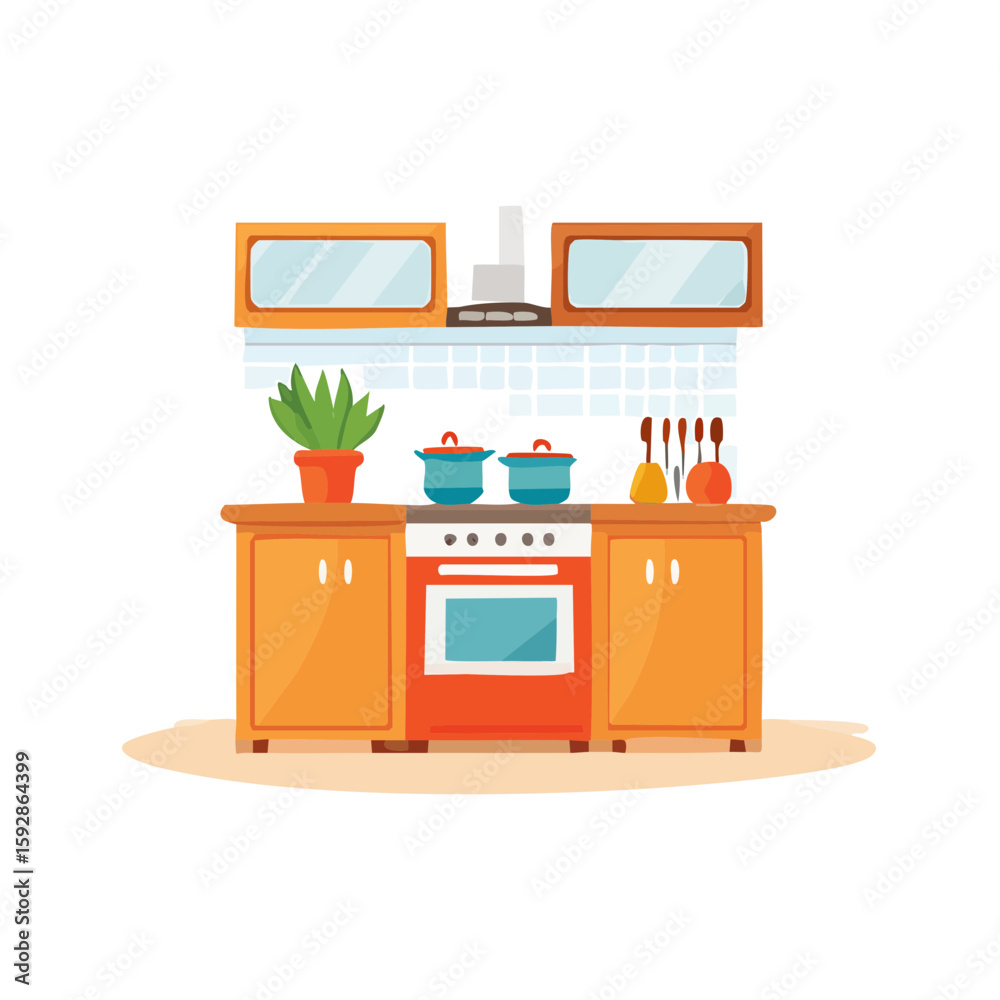 Fototapeta premium A cozy kitchen scene with a stove and cabinets