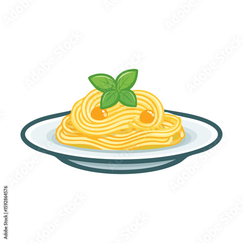 Delicious pasta dish with fresh basil garnish on a white plate, ready to be enjoyed
