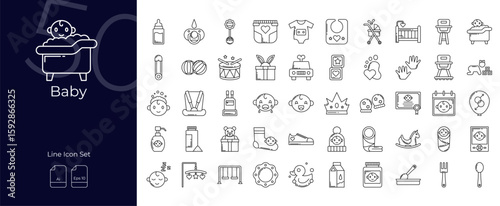 Baby Line Editable Icons set. Vector illustration in modern thin line style of Baby icons: children, diaper, newborn, etc