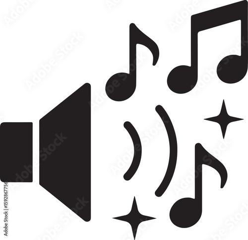 Silhouette vector of music notes with a speaker, perfect for audio, sound, concert, music, and entertainment themes.