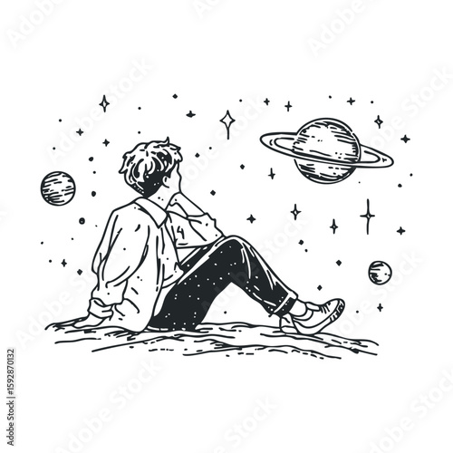 Dreamy contemplation of a person gazing at the universe
