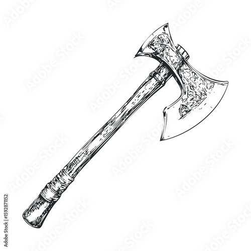 Detailed depiction of a traditional double headed axe for outdoor use