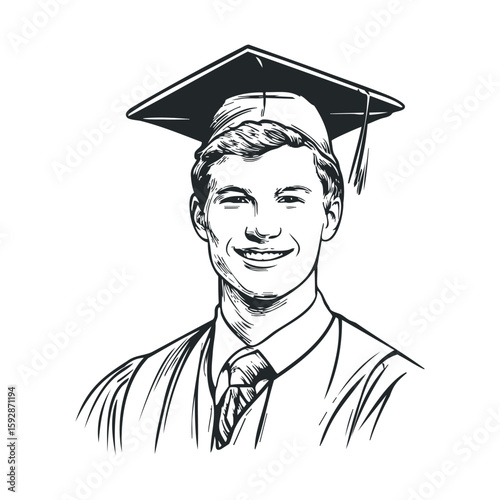 Graduation celebration of a young man wearing a cap and gown