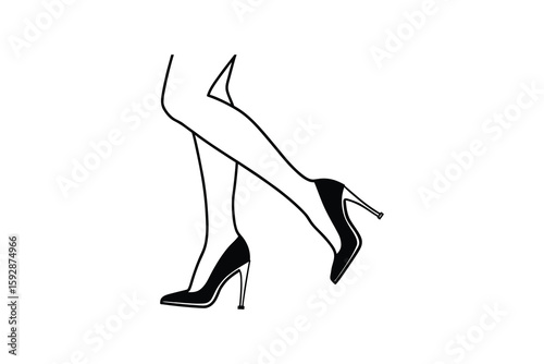 Elegant Woman s Legs in High Heels Fashion Illustration in Black and White Silhouette