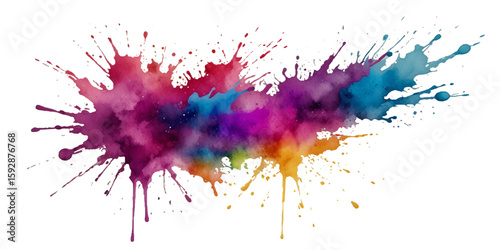 abstract rainbow creative horizontal banner from paint splashes. Bright colorful watercolor splash splatter stain brush strokes on white background. Modern vibrant aquarelle spot. Rainbow trendy