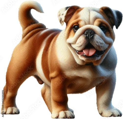 Smiling Bulldog Posing Proudly: This captivating illustration portrays a cheerful and charismatic bulldog, showcasing its distinctive wrinkles and adorable expressions, exuding an endearing charm.