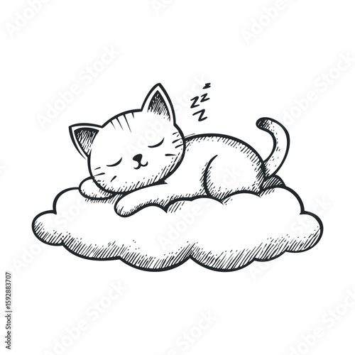 Cute cat sleeping on cloud in a cozy dreamland environment