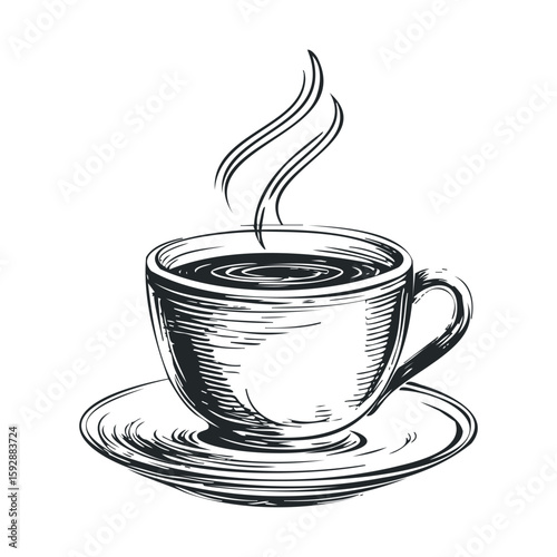 Coffee cup with steam on saucer in cozy setting