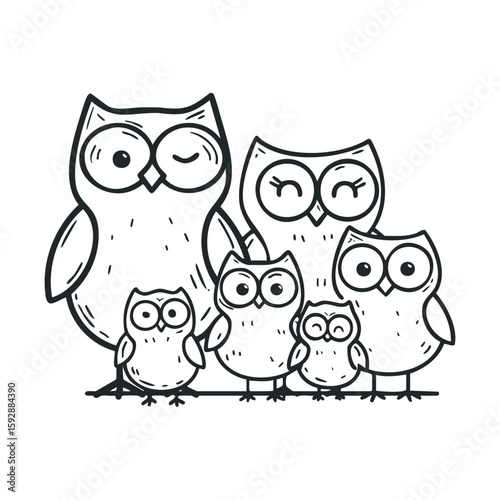 Family of owls gathered together, celebrating nature