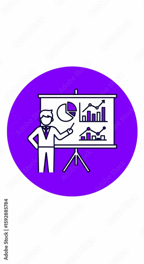 Fototapeta premium Business Presentation Illustration Person Explaining Data Charts on a Screen During a Meeting