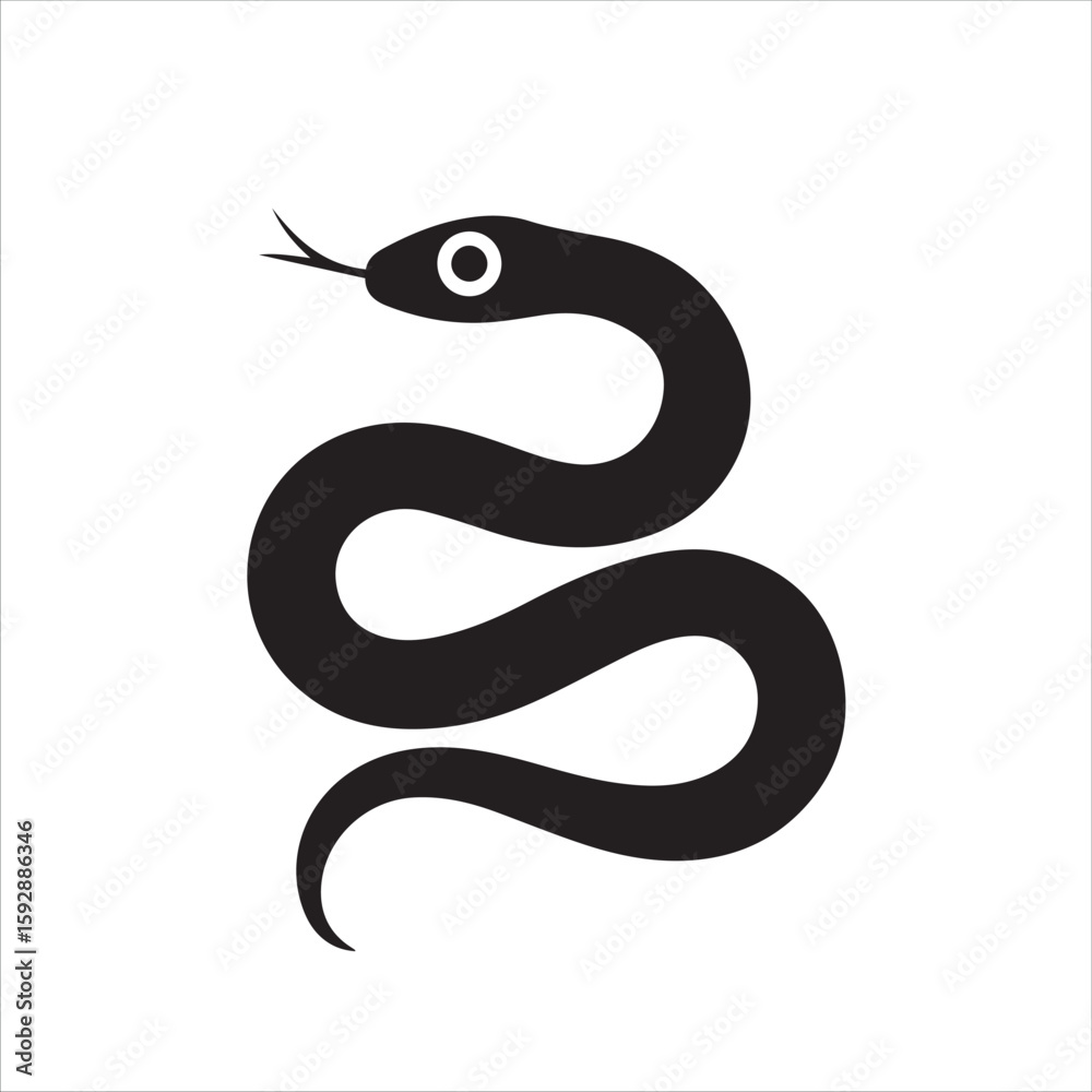 Fototapeta premium Stylized black snake illustration with wide eye