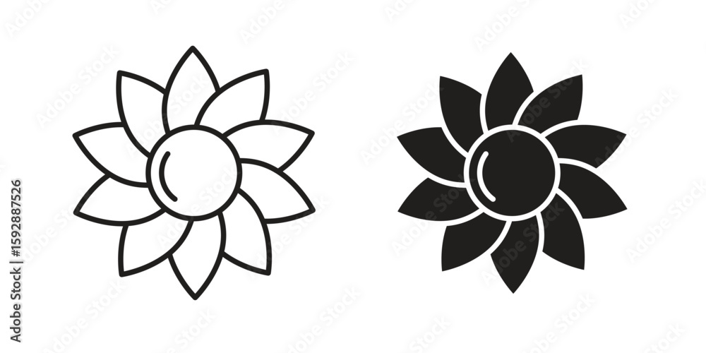 Fototapeta premium Sunflower icon. concept solid and line style in black. EPS 10