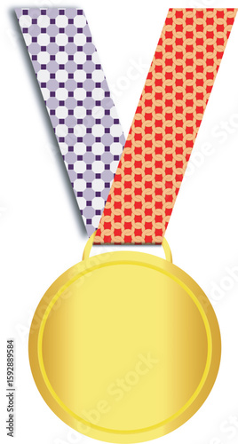 Blank Gold Medal with Decorative Ribbon – Award Template Vector