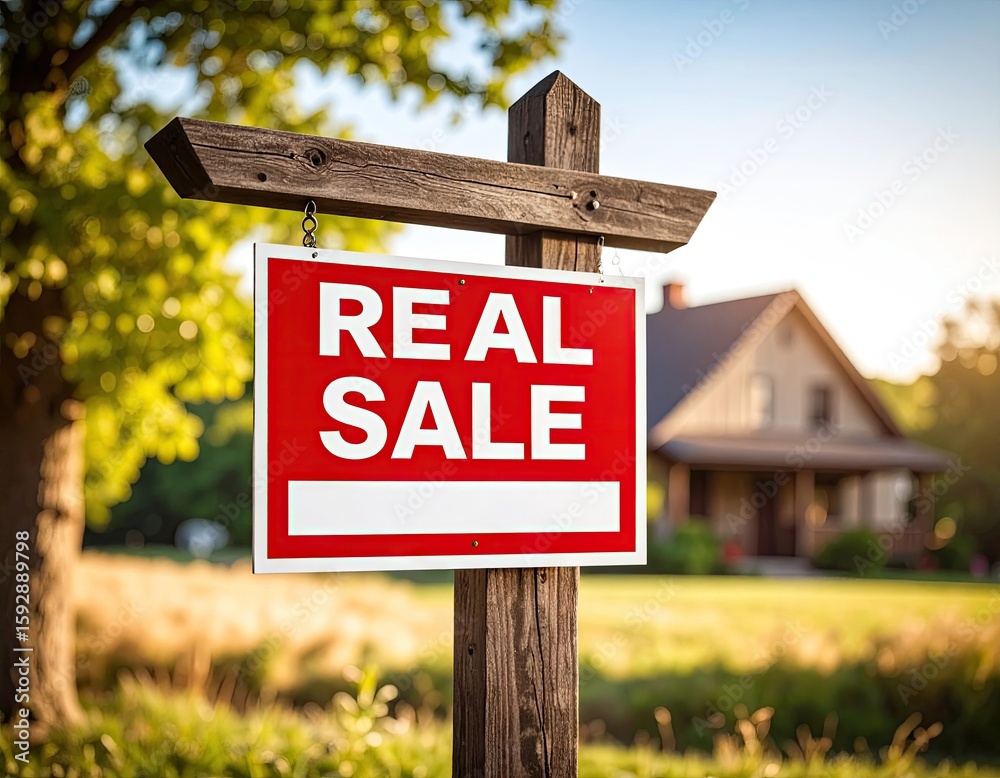 Obraz premium Real estate sign in front of a home