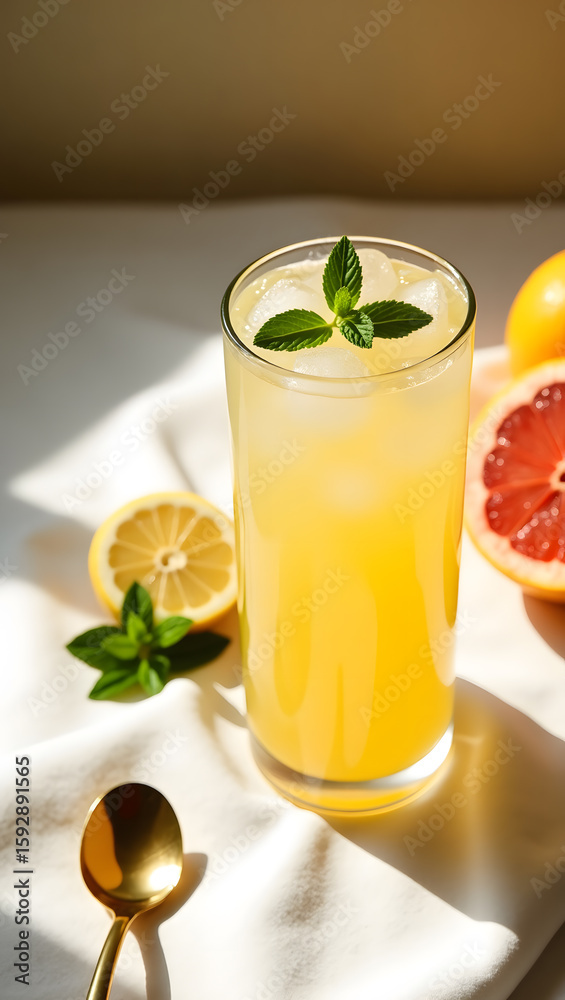 Fototapeta premium Refreshing Lemonade with Grapefruit and Mint