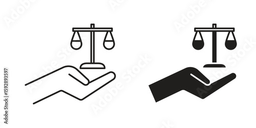 Justice scales in Hand icon. concept solid and line style in black. EPS 10
