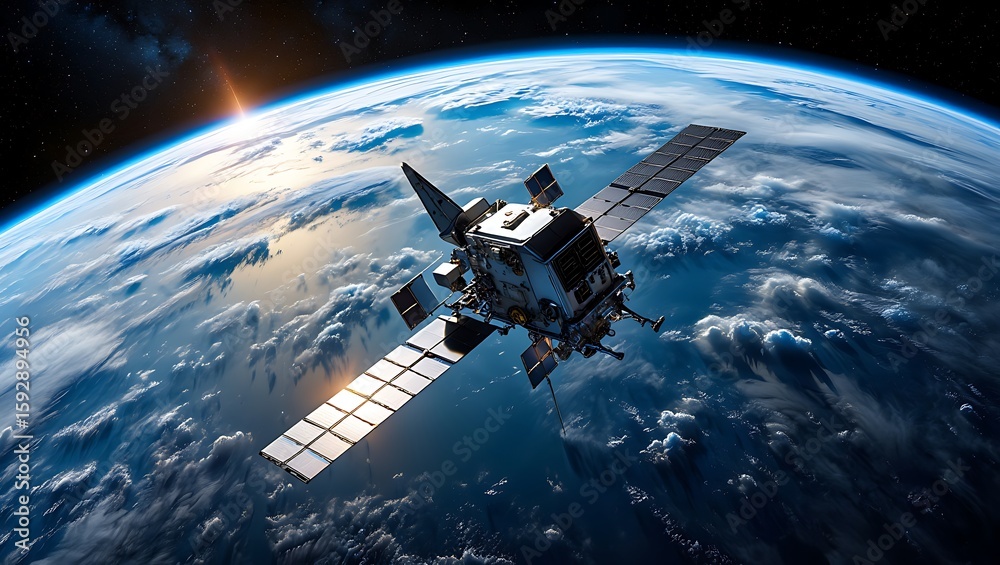 Fototapeta premium Advanced Satellite Technology Orbiting Earth Providing Global Communication and Navigation Services