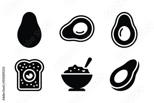 Avocado toast egg bowl and sliced avocado silhouette spoon