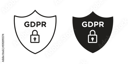 GDPR shield icon. concept solid and line style in black. EPS 10