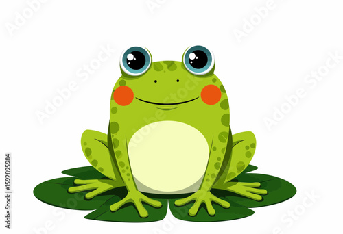 Cartoon frog sitting on lily pad with big eyes and a smile  