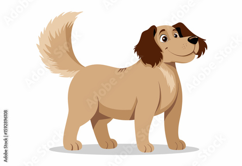 Cartoon dog standing happily with a wagging tail and friendly expression  