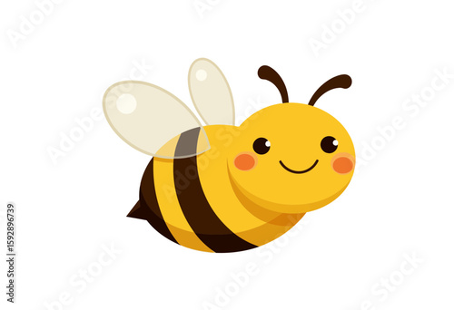 Cute cartoon bee flying with a happy expression and visible wings  