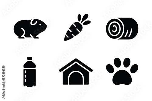 Guinea pig carrot hay bale water bottle dog house paw print vector