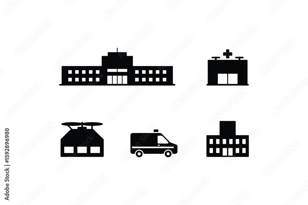 Fototapeta premium Hospital building ambulance helicopter medical facility vector