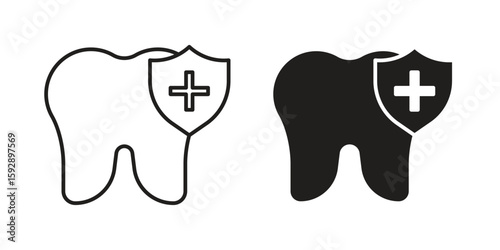 Dental insurance icon. concept solid and line style in black. EPS 10