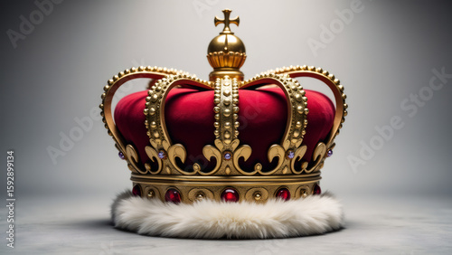 Detailed Red Velvet Crown with Gold and Gems: Symbol of Royalty and Power