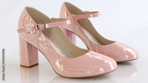 Elegant Glossy Patent Leather Mary Jane Heels in 3D ,atent leather heels, glossy Mary Jane shoes, elegant footwear design, stylish high heel render, shiny formal shoes, 3D fashion footwear, feminine 
